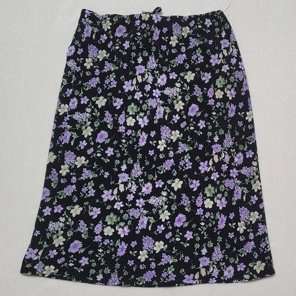 Vintage Studio 90s Purple Ditsy Floral Crepe Bow Waist Flowy Hem Mini Skirt M - Picture 5 of 9